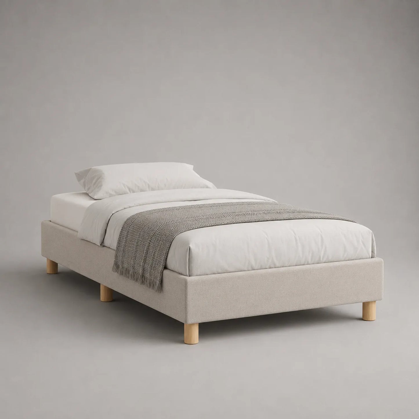 Einzelbett mit Stoffbezug und Holzbeinen 200x90 cm