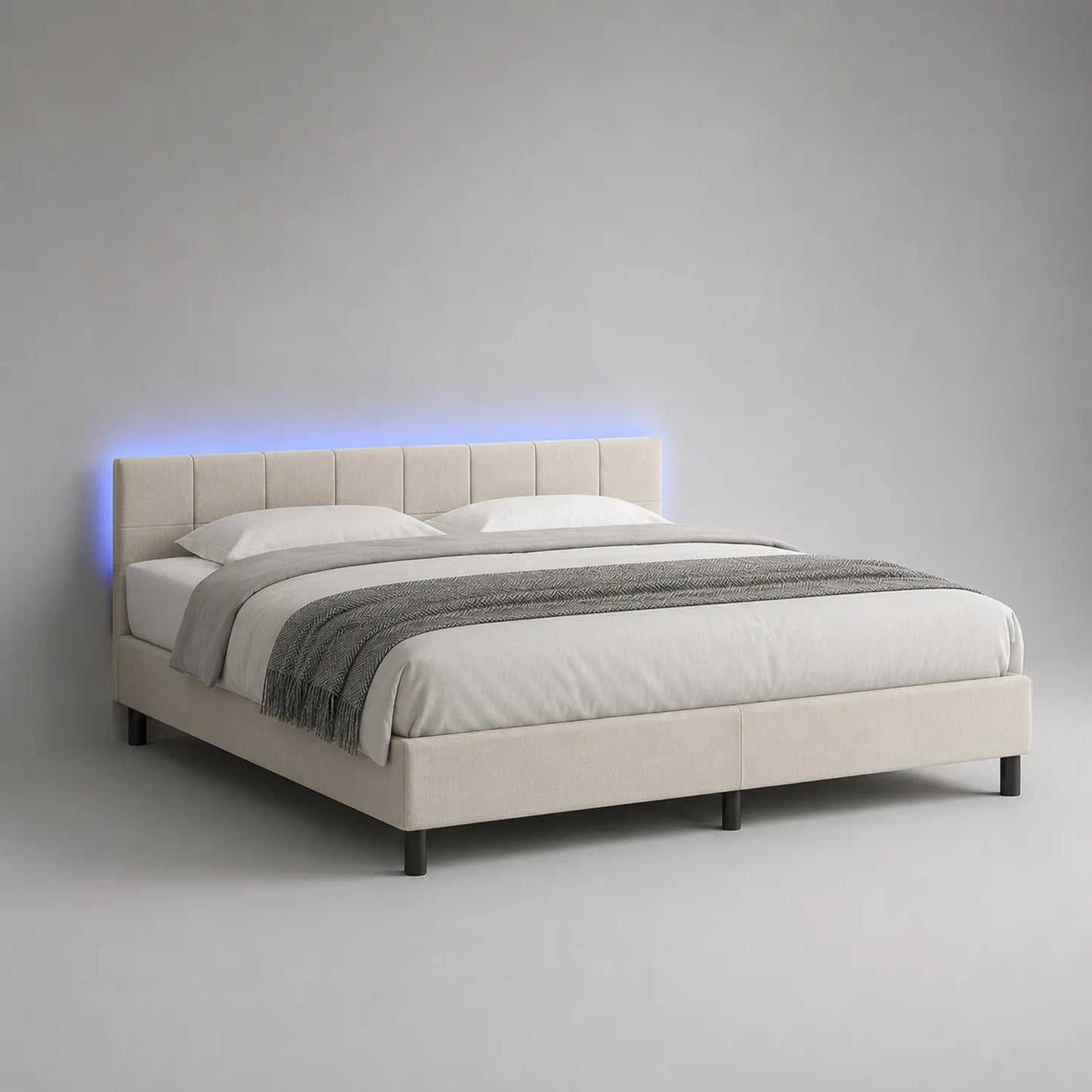 Polsterbett mit Leinenbezug und LED-Beleuchtung 180x200 cm Beige