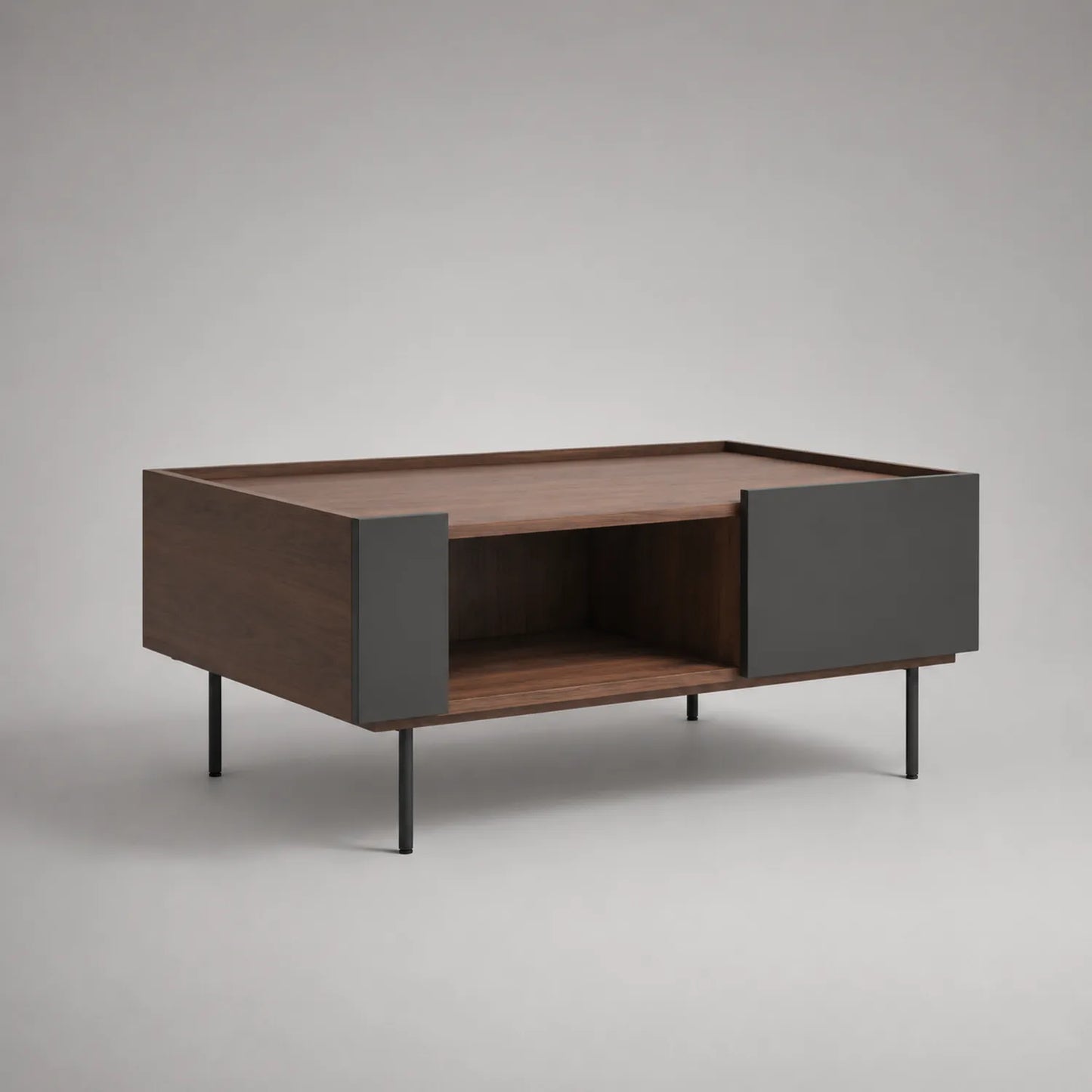 Holz- und Metall-Couchtisch 110x60x45cm Nussbaum/Schwarz