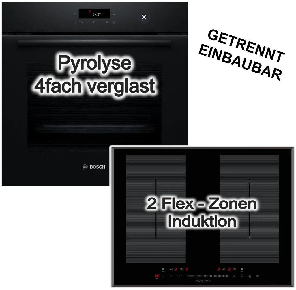Einbaubackofen Bosch HBA572BB4 + Wolkenstein WIF60-2FZF, 71 l Garraum, Pyrolyse, 59,4 cm breit