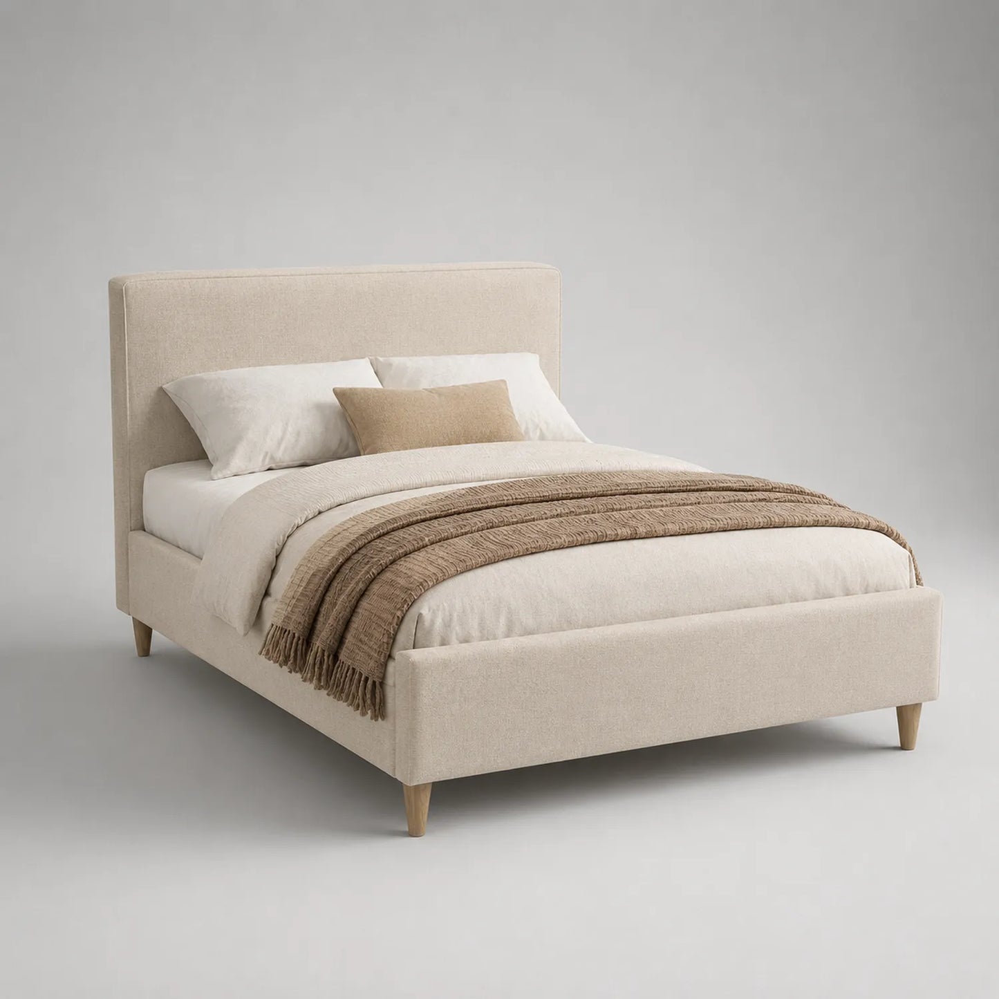 Leinen Polsterbett mit Holzbeinen 160x200 cm Beige