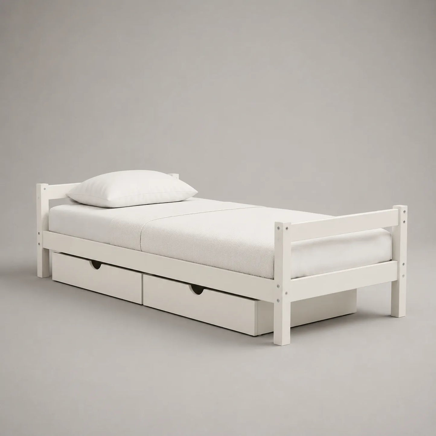 Einzelbett mit Schubladen aus Kiefernholz 90x200 cm Weiß