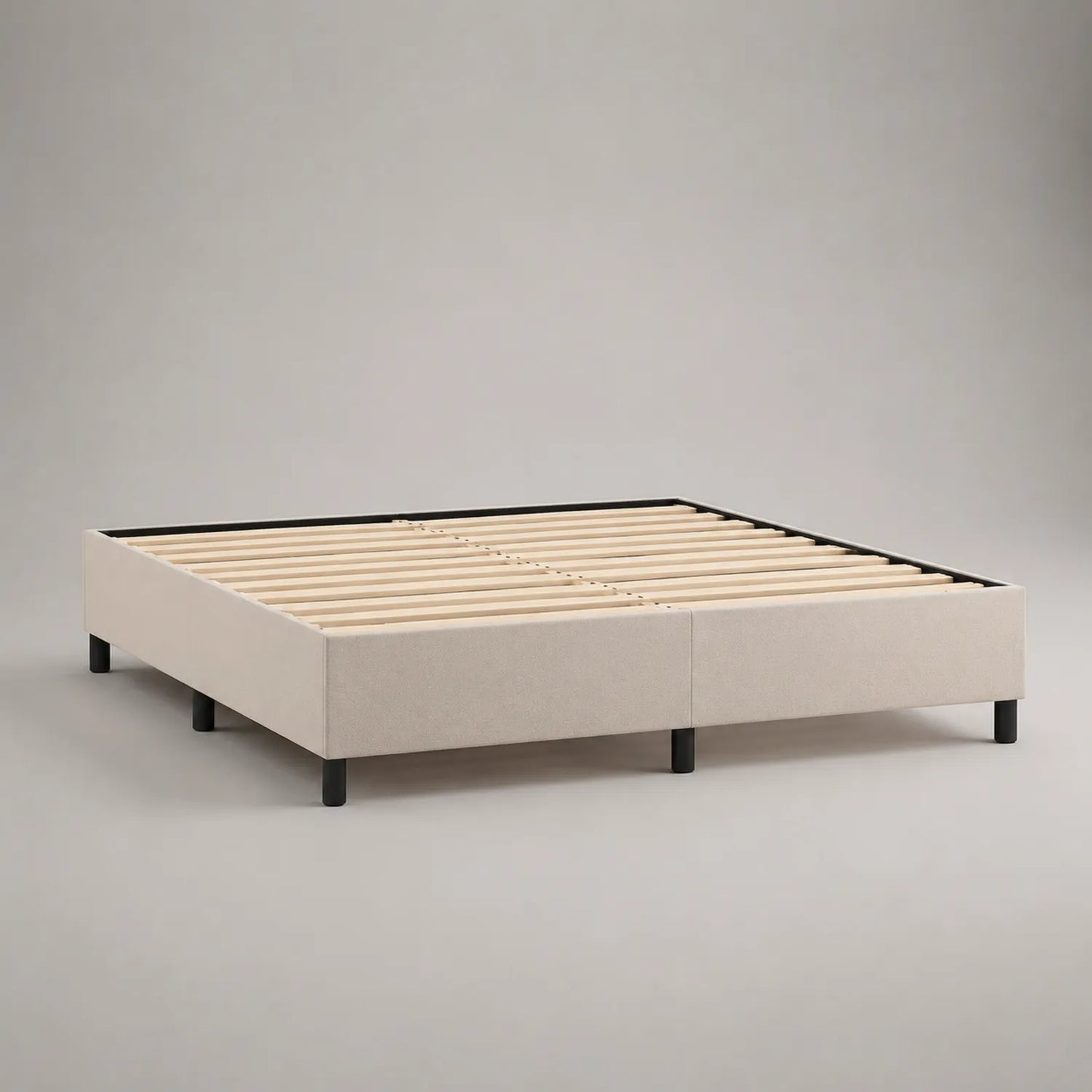 Bettgestell Doppelbett Holz Metall Leinen Beige 200x160 cm