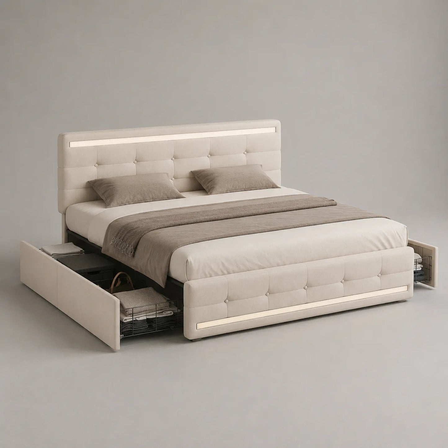 Polsterbett mit Stauraum Schubladen 200x180 cm Beige