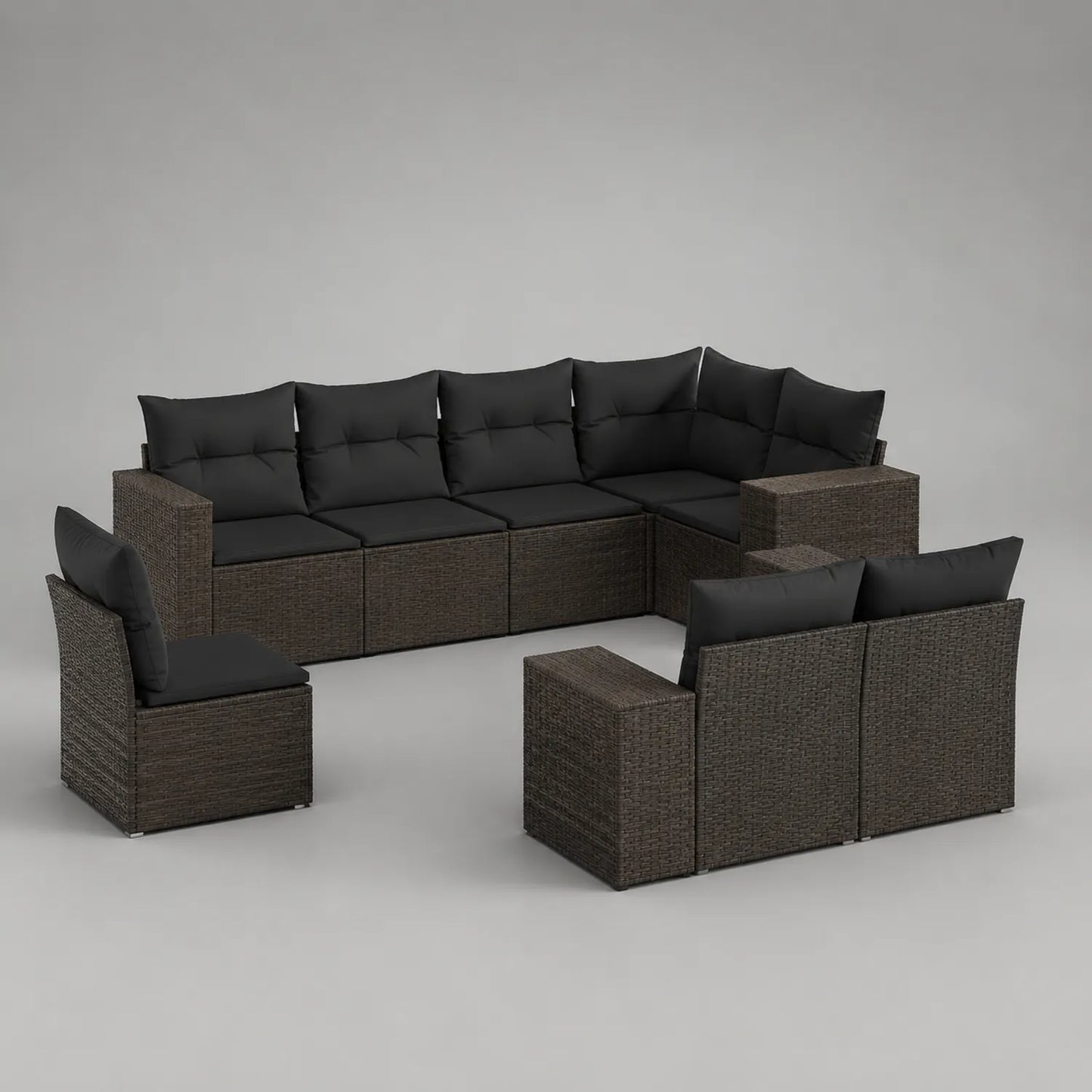 8-teiliges Polyrattan-Sofa-Set mit schwarzen Kissen