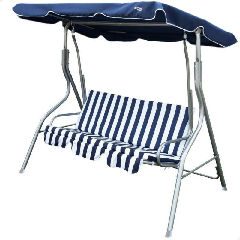 Hollywoodschaukel Aktive Wippe 3-Sitzer Blau Weiss 180 x 107 x 160 cm, bis 200 kg belastbar, mit Stahl-Gestell