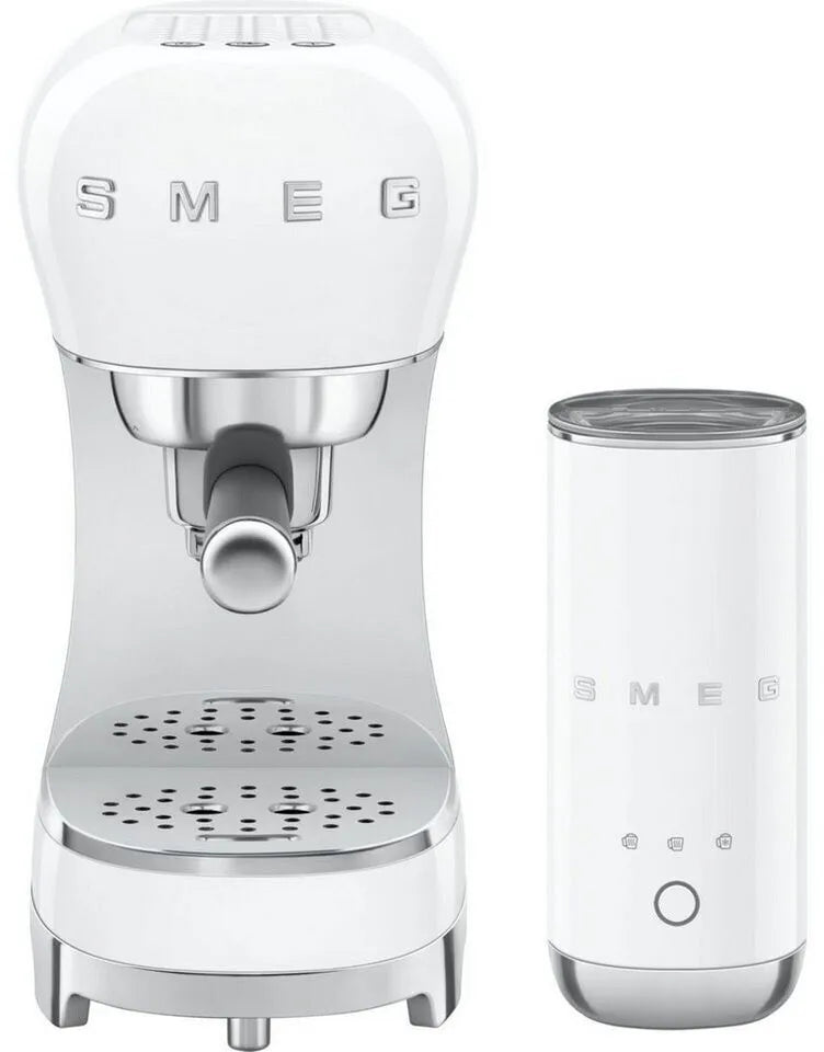 Siebträger-Espressomaschine Smeg ECF12WHEU 50's Style Siebträger mit Milchaufschäumer, weiss, 1350W, 15 bar (ECF12WHEU), 1,1 l Wassertank