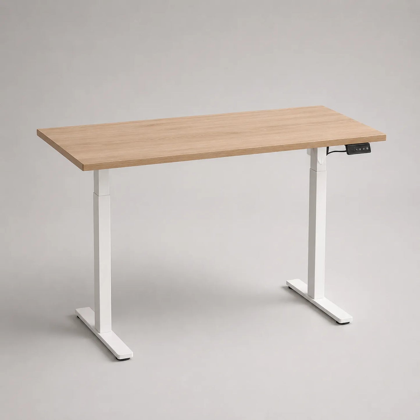 Höhenverstellbarer Schreibtisch Eichenfurnier Weiß Metall 140cm