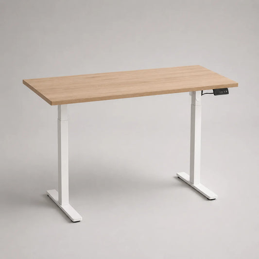 Höhenverstellbarer Schreibtisch Eichenfurnier Weiß Metall 140cm