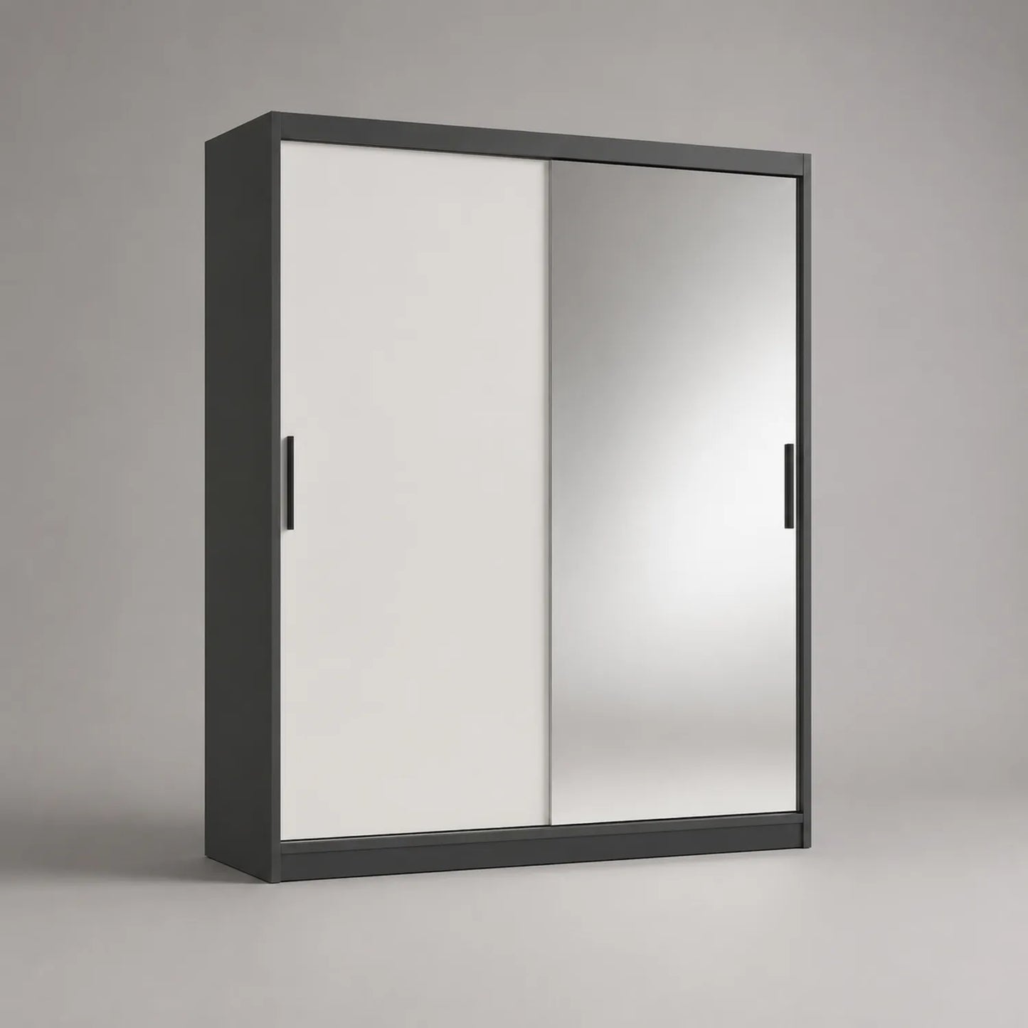 Kleiderschrank mit Schiebetüren aus Holzwerkstoff und Spiegel 200x60x215 cm Schwarz/Spiegelglas/Weiß
