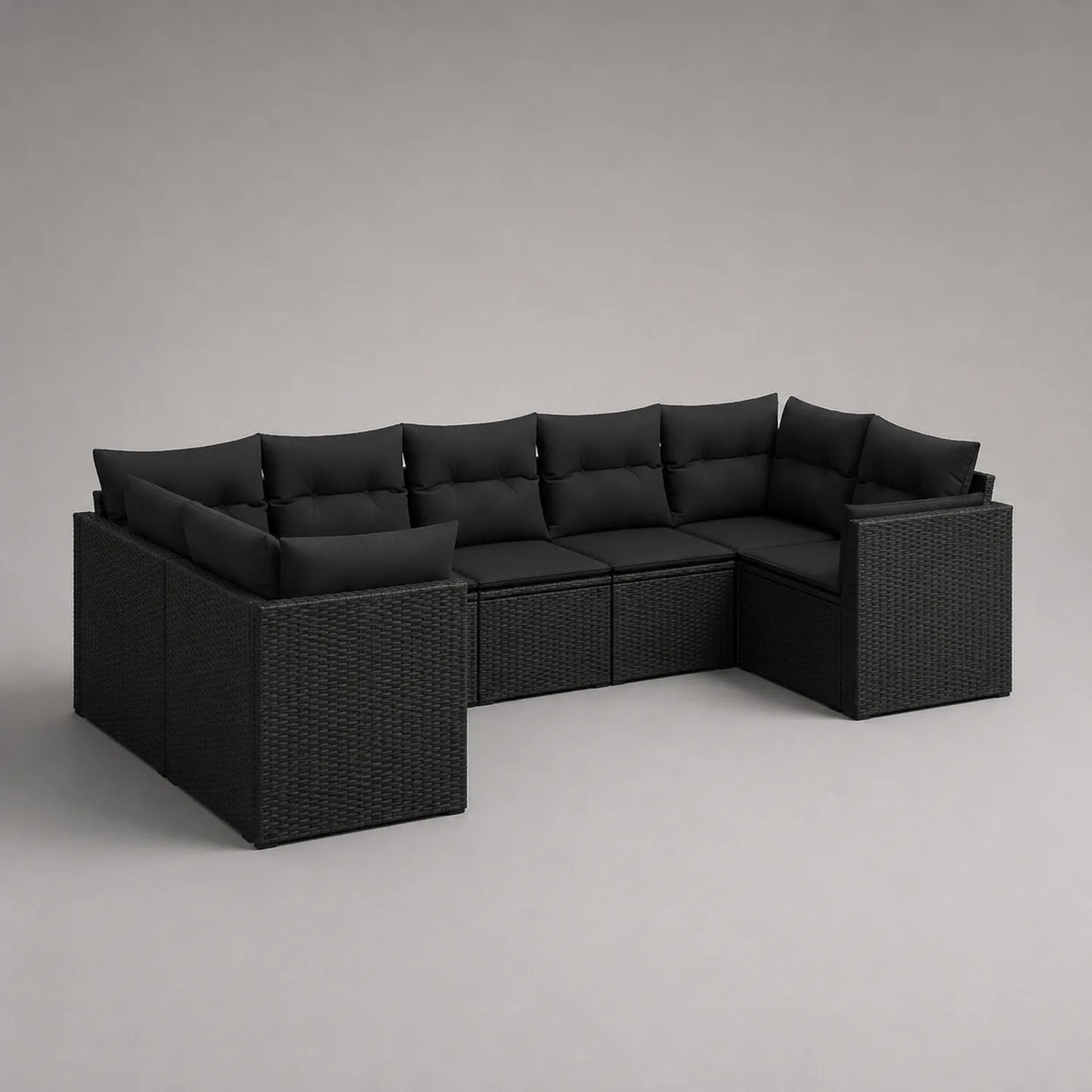 Rattan Ecksofa Set aus Polyrattan mit Kissen Schwarz 250x180cm