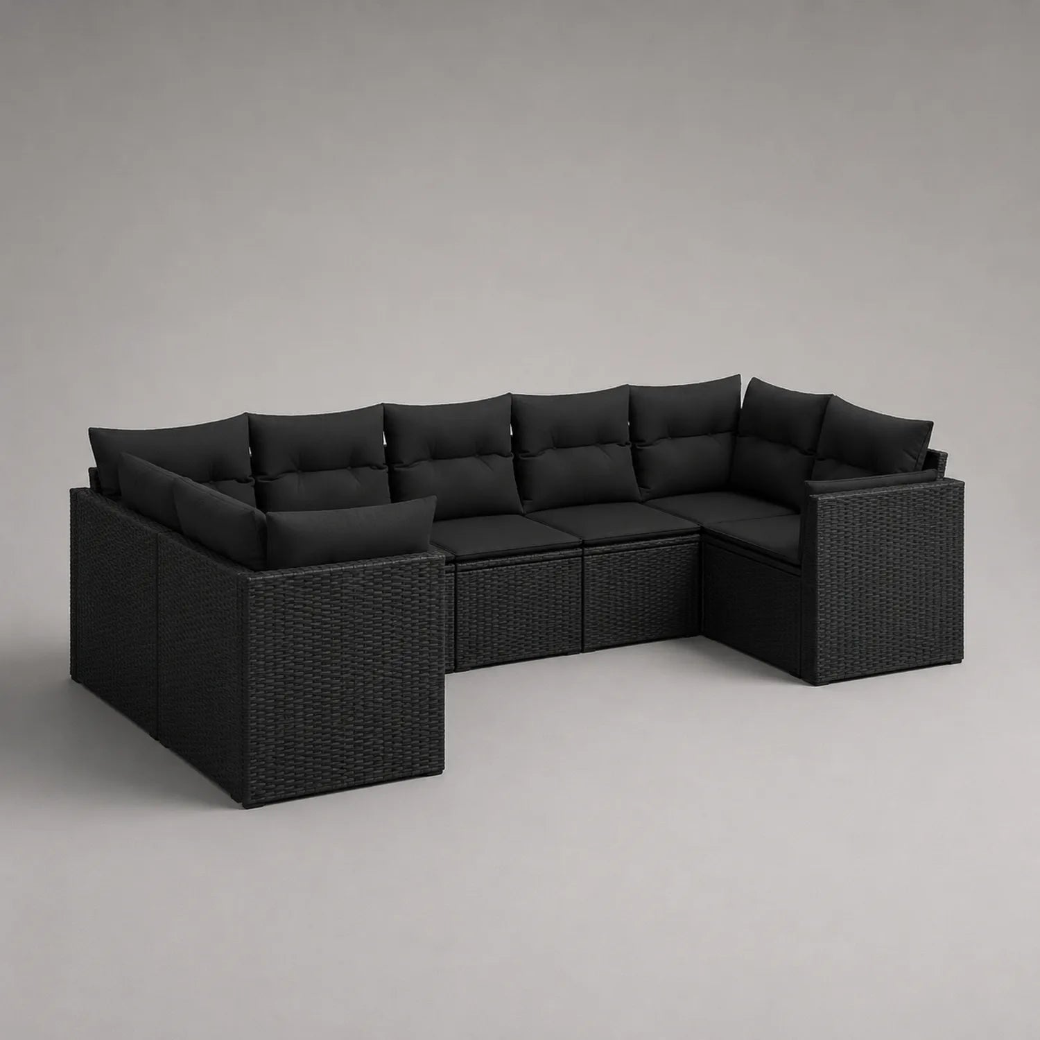 Rattan Ecksofa Set aus Polyrattan mit Kissen Schwarz 250x180cm