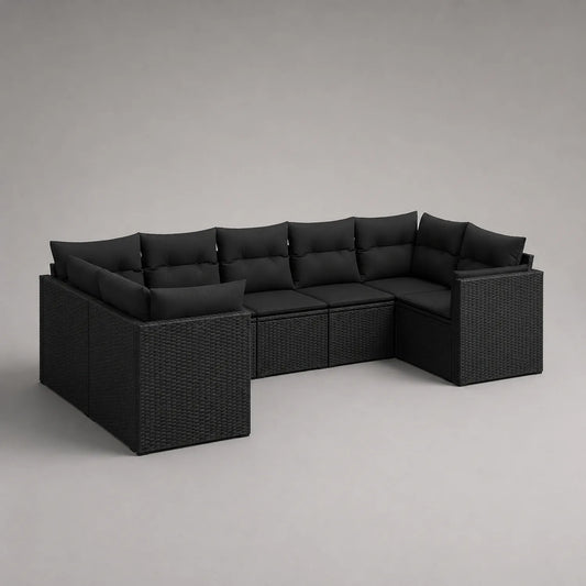 Rattan Ecksofa Set aus Polyrattan mit Kissen Schwarz 250x180cm