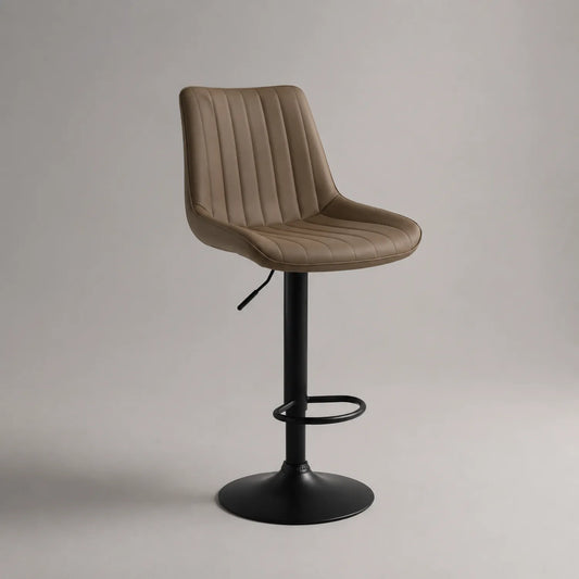 Höhenverstellbarer Barhocker aus PU-Leder mit schwarzem Stahlfuß, Beige