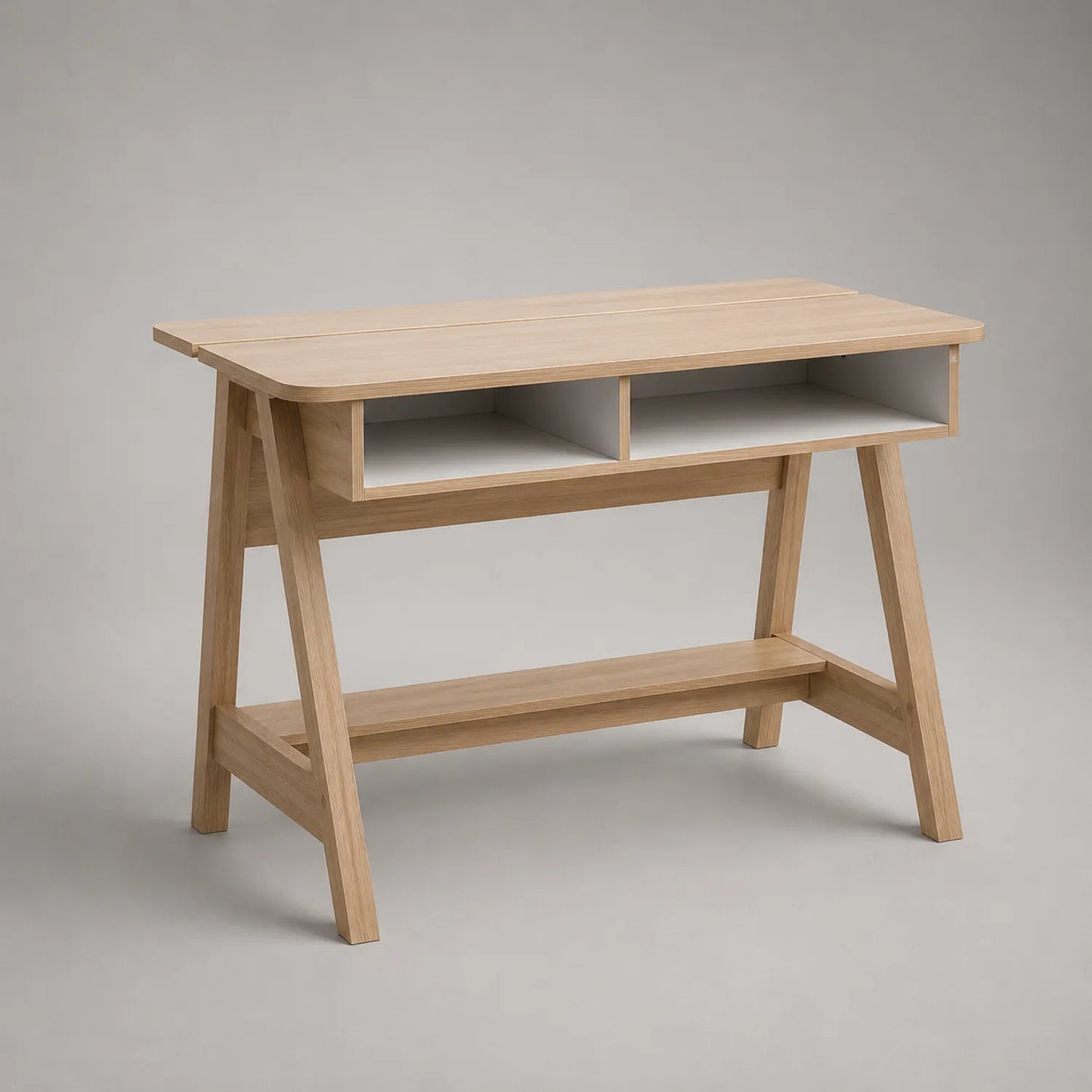 Schreibtisch aus Eichenholz und MDF mit Ablagefächern