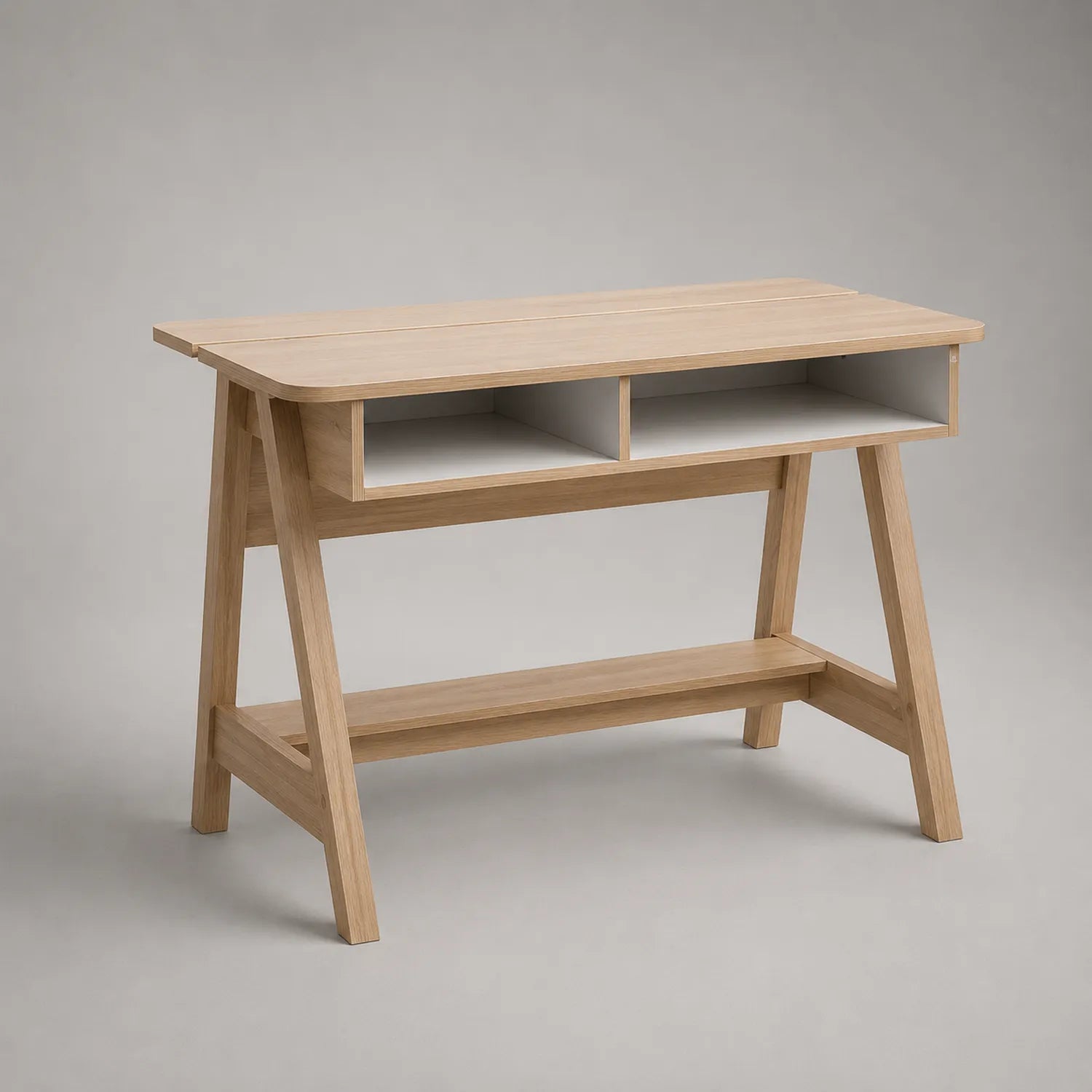 Schreibtisch aus Eichenholz und MDF mit Ablagefächern