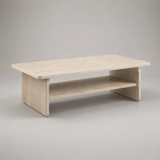 Rechteckiger Tisch aus beigem Travertin 120x60x45 cm