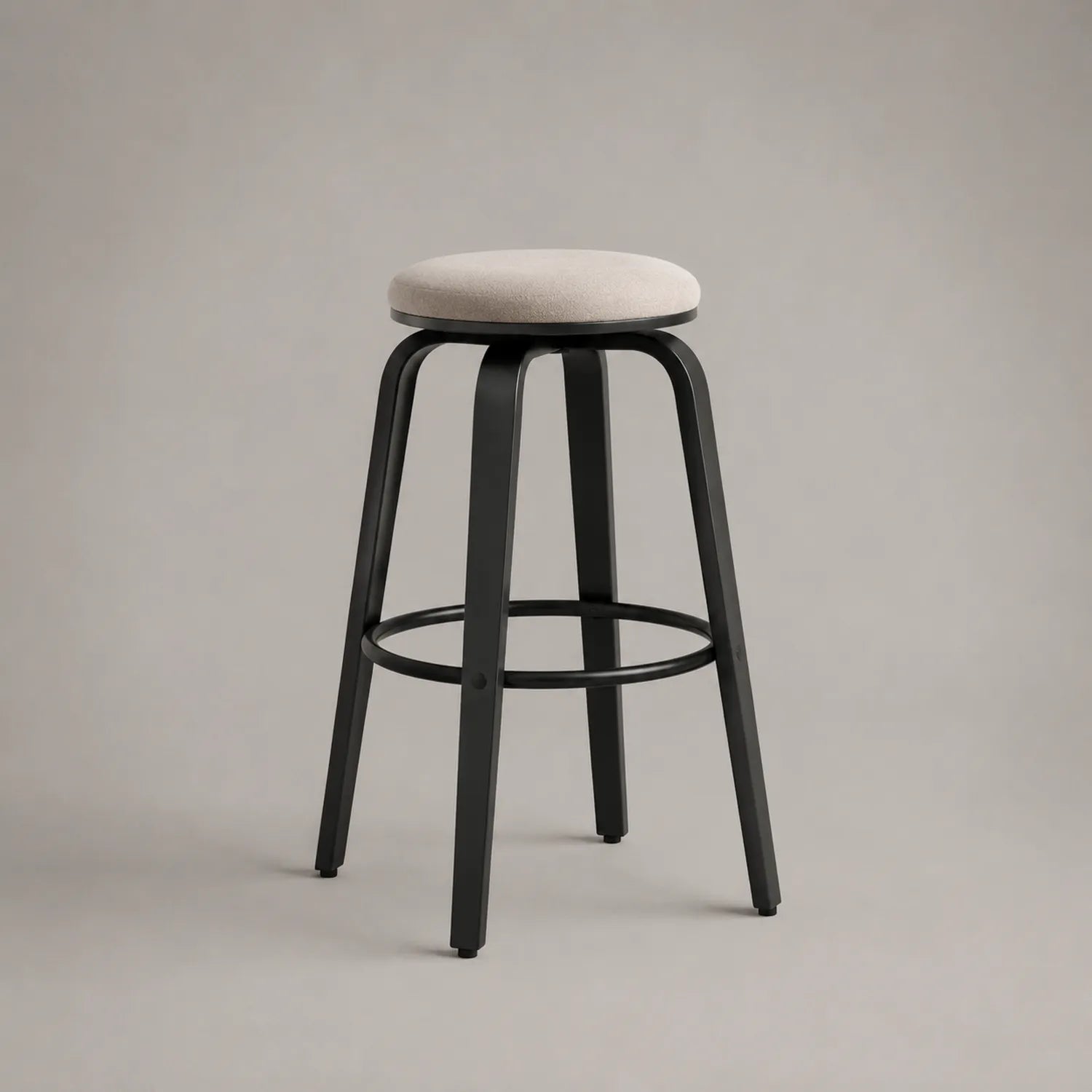 Barhocker aus Stahlrahmen Schwarz mit Polyesterstoff Sitz Beige