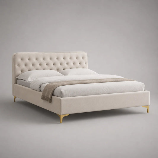 Polsterbett mit Kopfteil Stoff Beige 200x160 cm