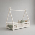 Kinderhausbett Holz Weiß 200cm x 90cm mit Matratze und Kissen