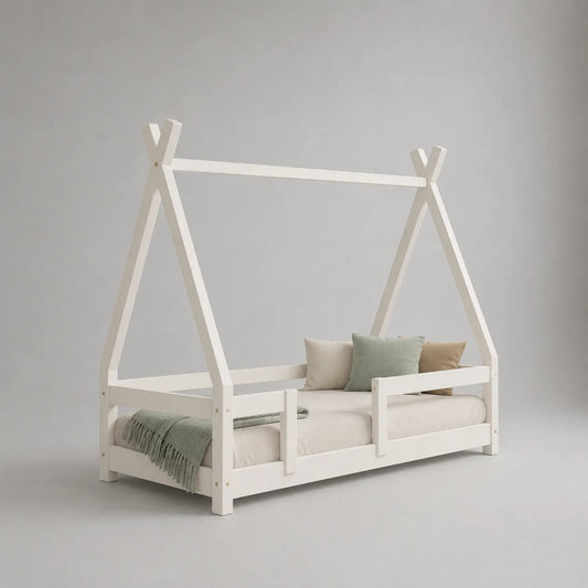 Kinderhausbett Holz Weiß 200cm x 90cm mit Matratze und Kissen