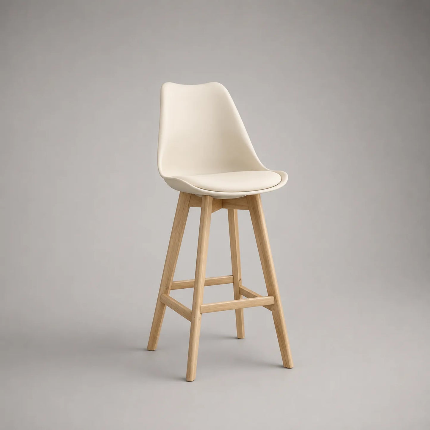 Barhocker mit Eichenbeinen und Polypropylenschale Creme 102cm