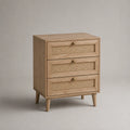 Holz Nachttisch mit Rattanfront, Drei Schubladen, Natur