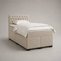 Einzelbett 90x200 cm Stoff Beige mit Kopfteil und Stauraum