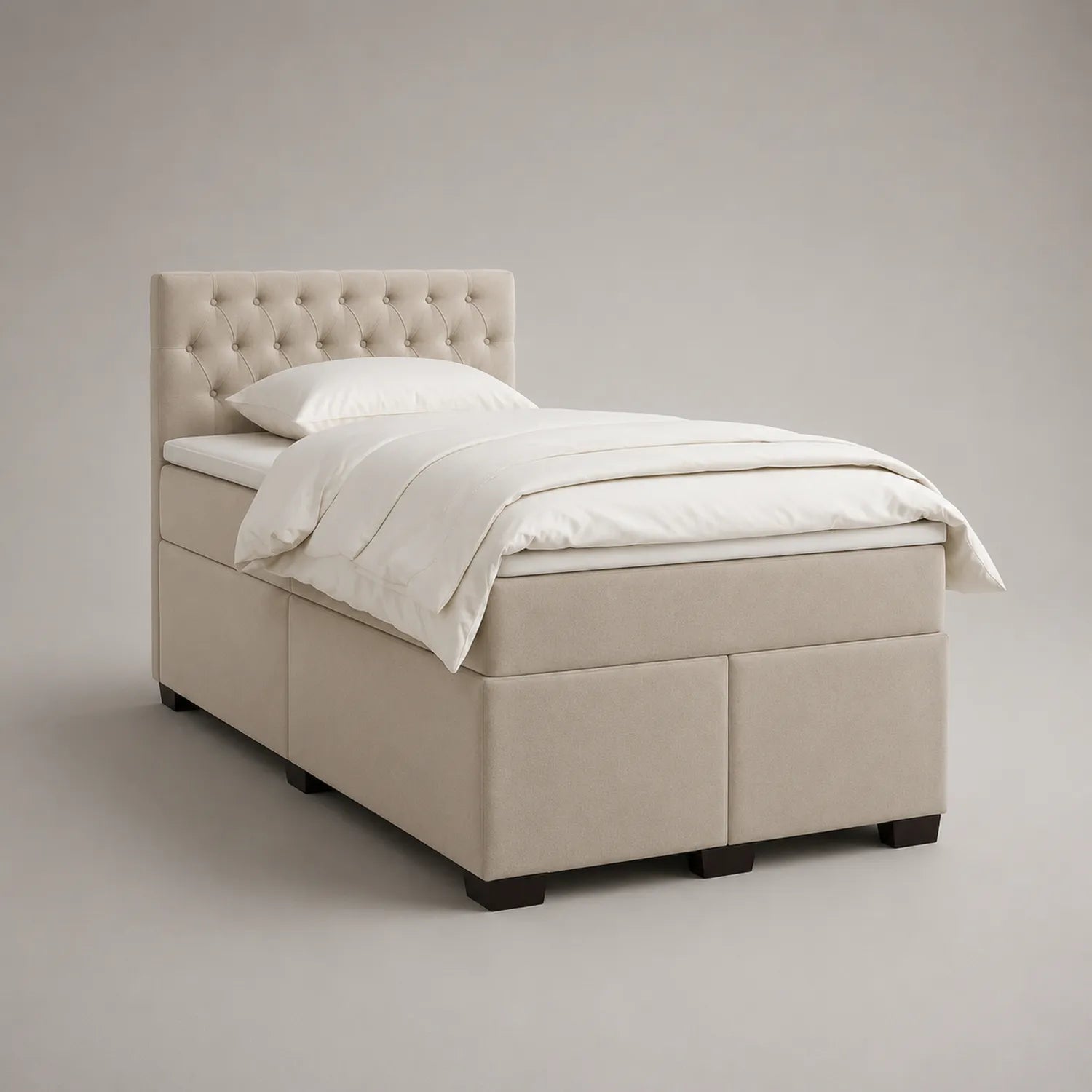 Einzelbett 90x200 cm Stoff Beige mit Kopfteil und Stauraum