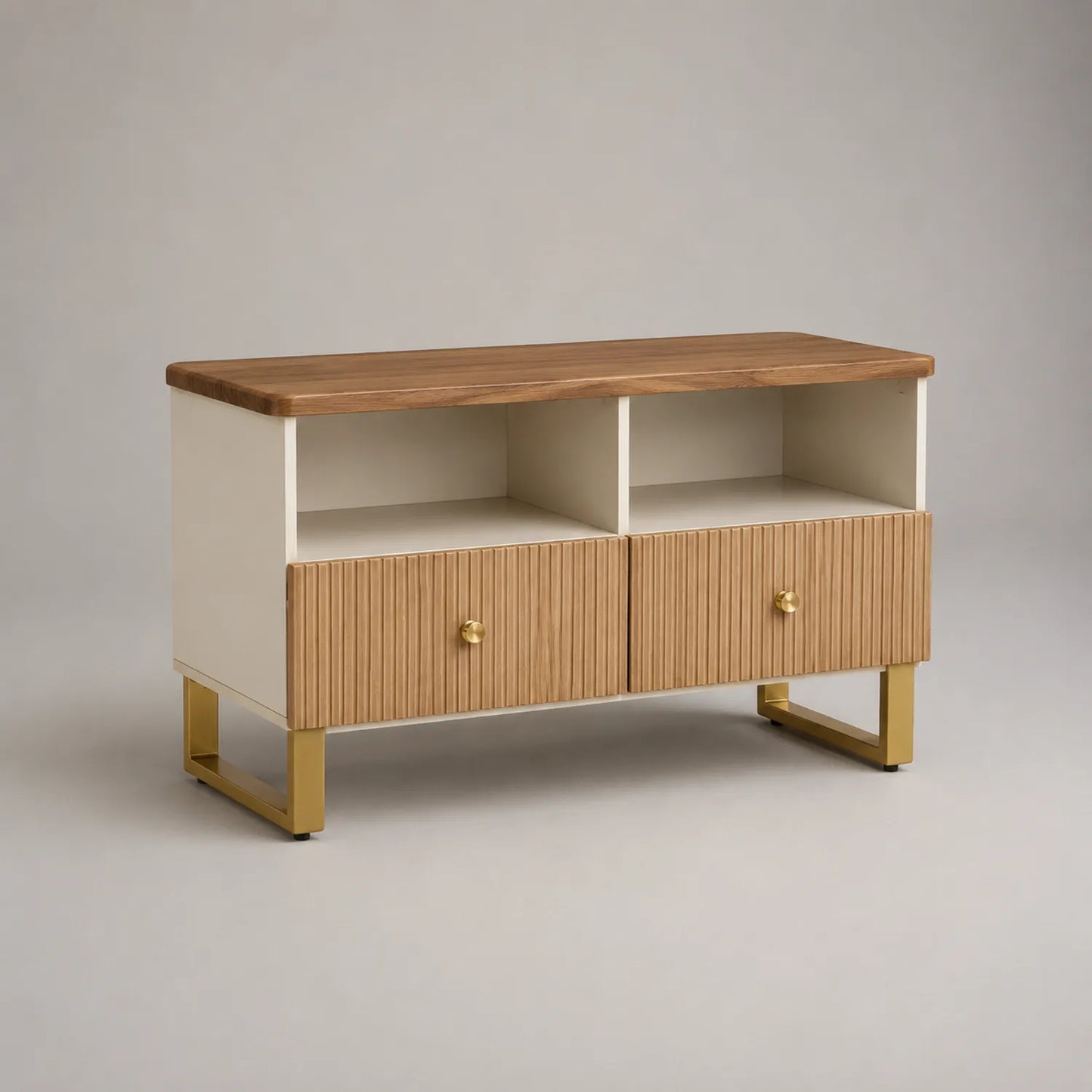TV-Möbel aus Holz mit 2 Schubladen Weiß/Gold 120 x 40 x 60 cm