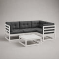 Ecksofa-Set aus Holz mit Weißen Rahmen und Dunkelgrauen Kissen