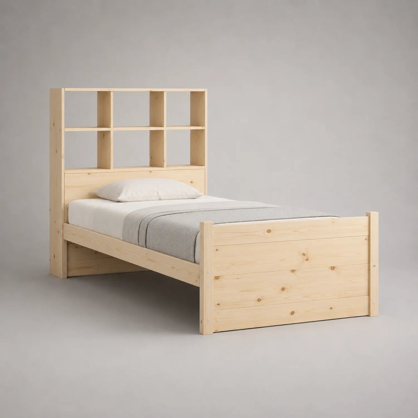 Einzelbett aus Kiefernholz mit Regal-Kopfteil 200x100 cm Natur