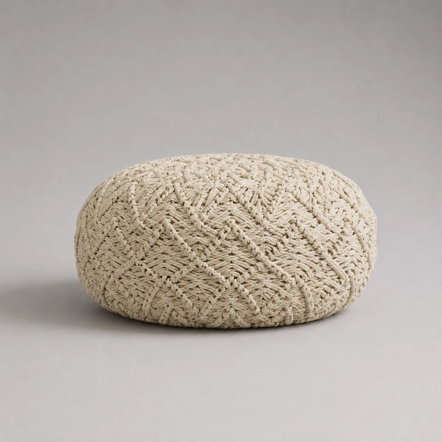 Runder Baumwoll-Strickpouf Beige 50cm