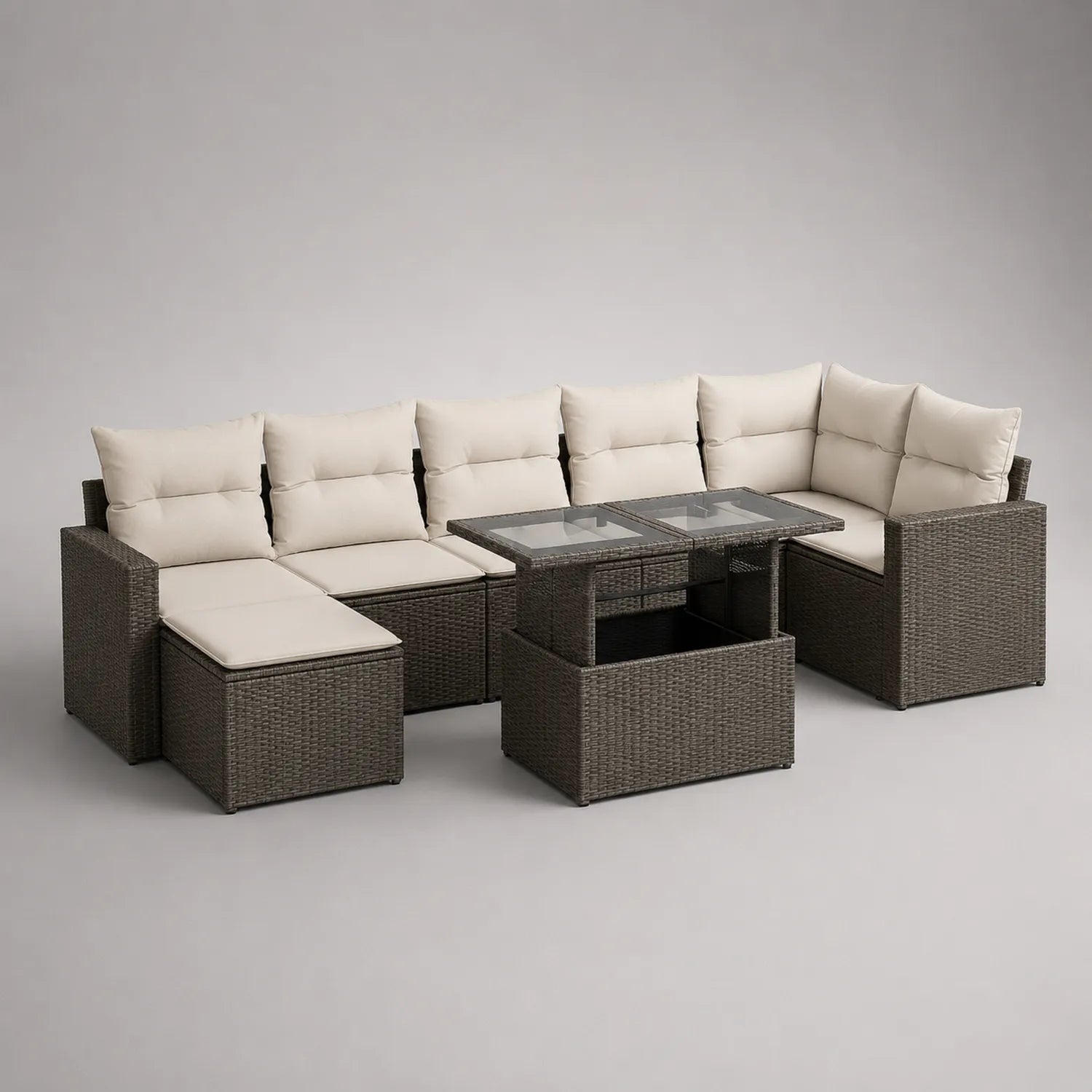 Polyrattan Outdoor Lounge-Set mit Kissen, inklusive Sofa und Tisch