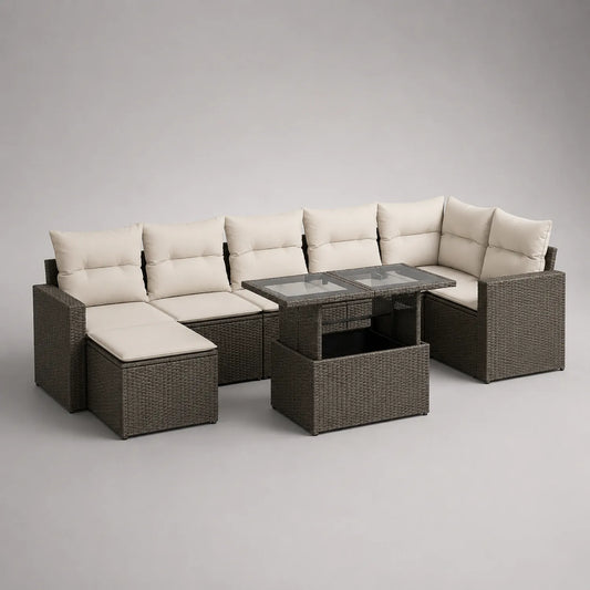 Polyrattan Outdoor Lounge-Set mit Kissen, inklusive Sofa und Tisch