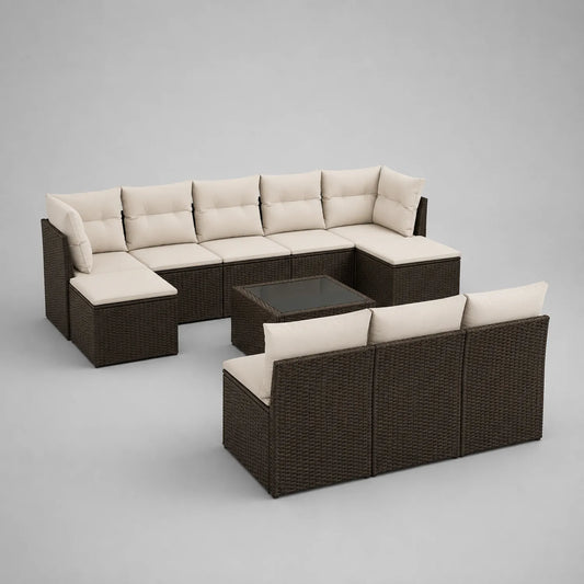 Polyrattan Ecksofa Set mit Kissen Braun Beige