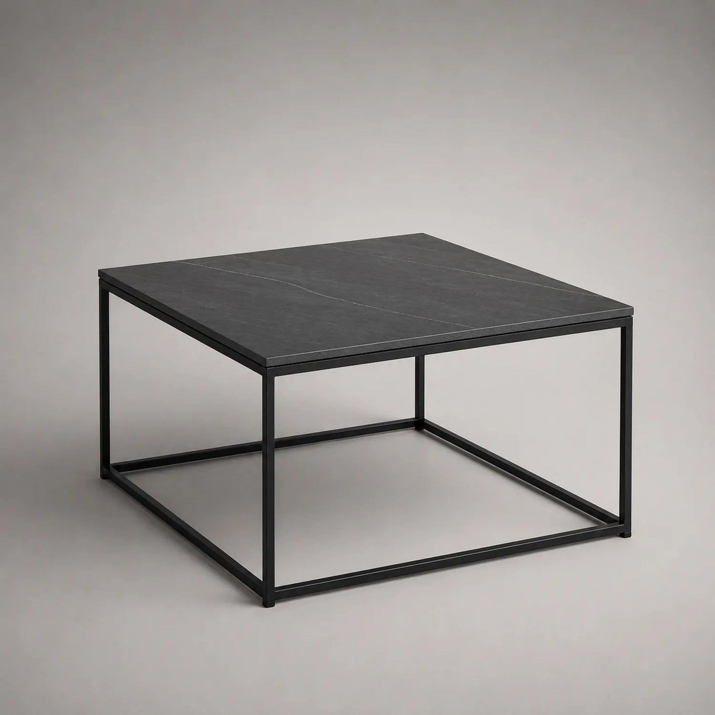 Quadratischer Keramik- und Metall-Couchtisch Schwarz 80x80x40 cm