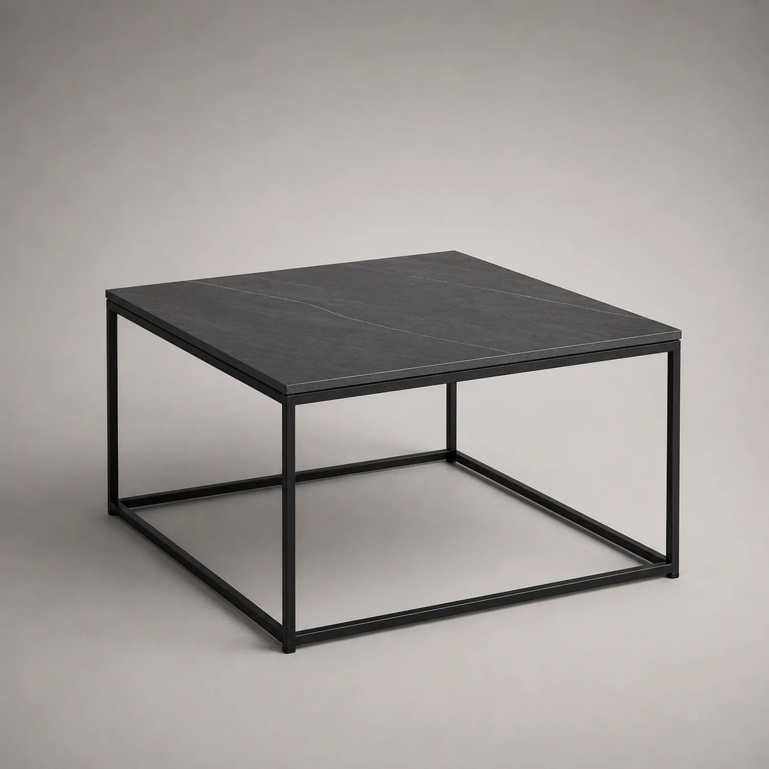 Quadratischer Keramik- und Metall-Couchtisch Schwarz 80x80x40 cm