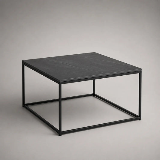 Quadratischer Keramik- und Metall-Couchtisch Schwarz 80x80x40 cm