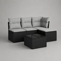 4-teiliges Gartenmöbel-Set aus Rattan mit Glas Couchtisch, Grau/Schwarz, Sofa 181x137x65 cm, Tisch 60x60x32 cm