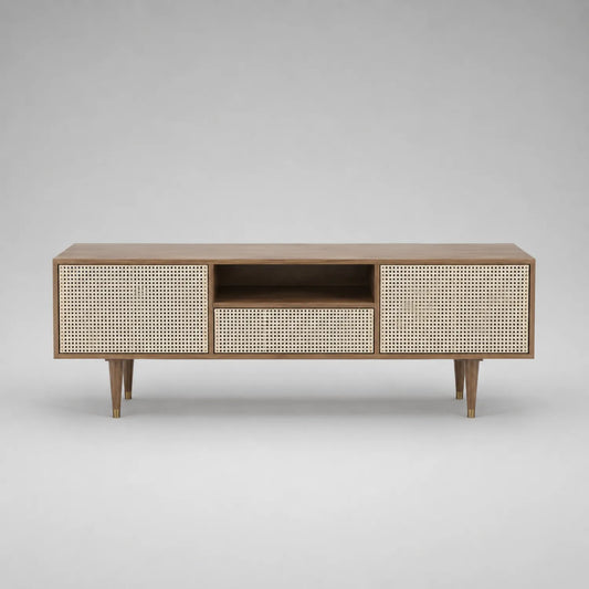 Eichenholz TV-Möbel mit Rattanfronten 150x40x50cm