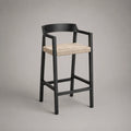 Barhocker aus Holz mit Rattan Sitzfläche, Schwarz und Beige