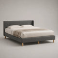 Stoffbett Grau mit Holzfüßen 200x160cm