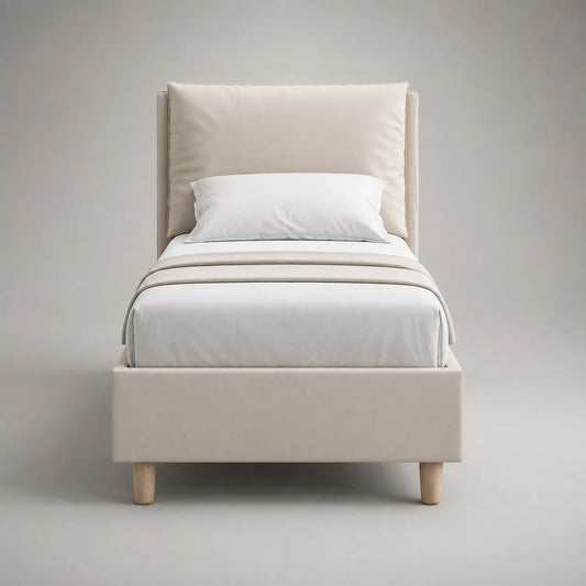 Einzelbett Polster Beige Holzrahmen 210 x 100 x 110 cm
