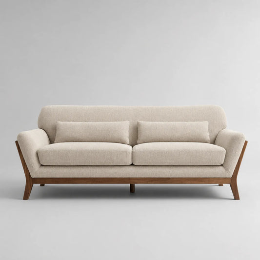 3-Sitzer Sofa Beige Polyester Eichenholz