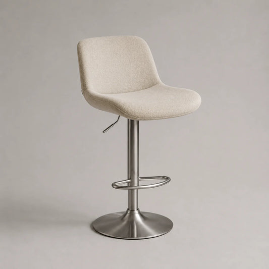 Höhenverstellbarer Barhocker aus Stoff Beige Edelstahl