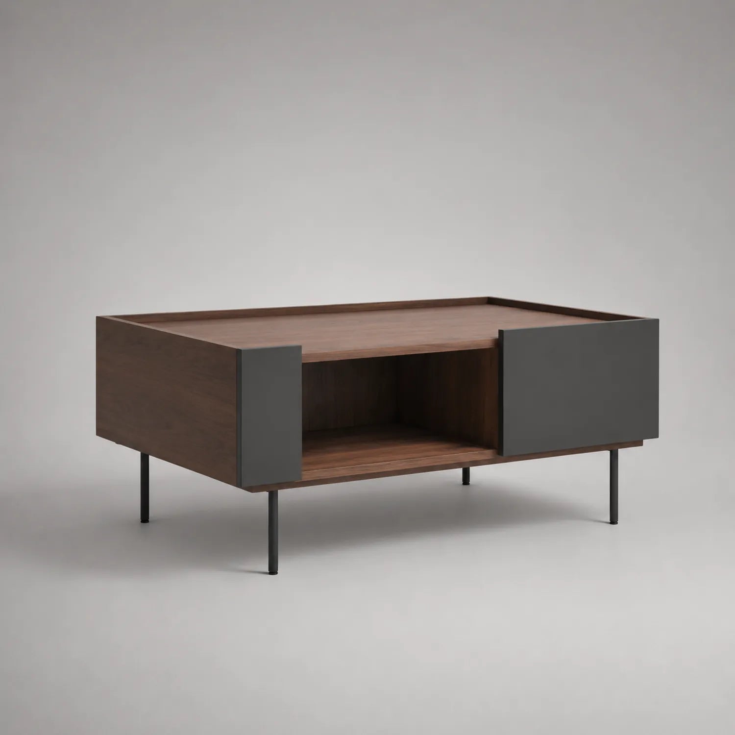 Holz- und Metall-Couchtisch 110x60x45cm Nussbaum/Schwarz