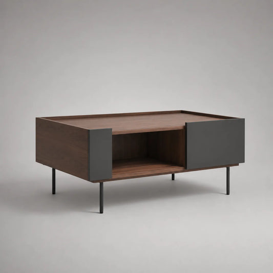 Holz- und Metall-Couchtisch 110x60x45cm Nussbaum/Schwarz