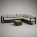 Outdoor-Ecksofa-Set mit Aluminiumrahmen und Holztisch, Grau