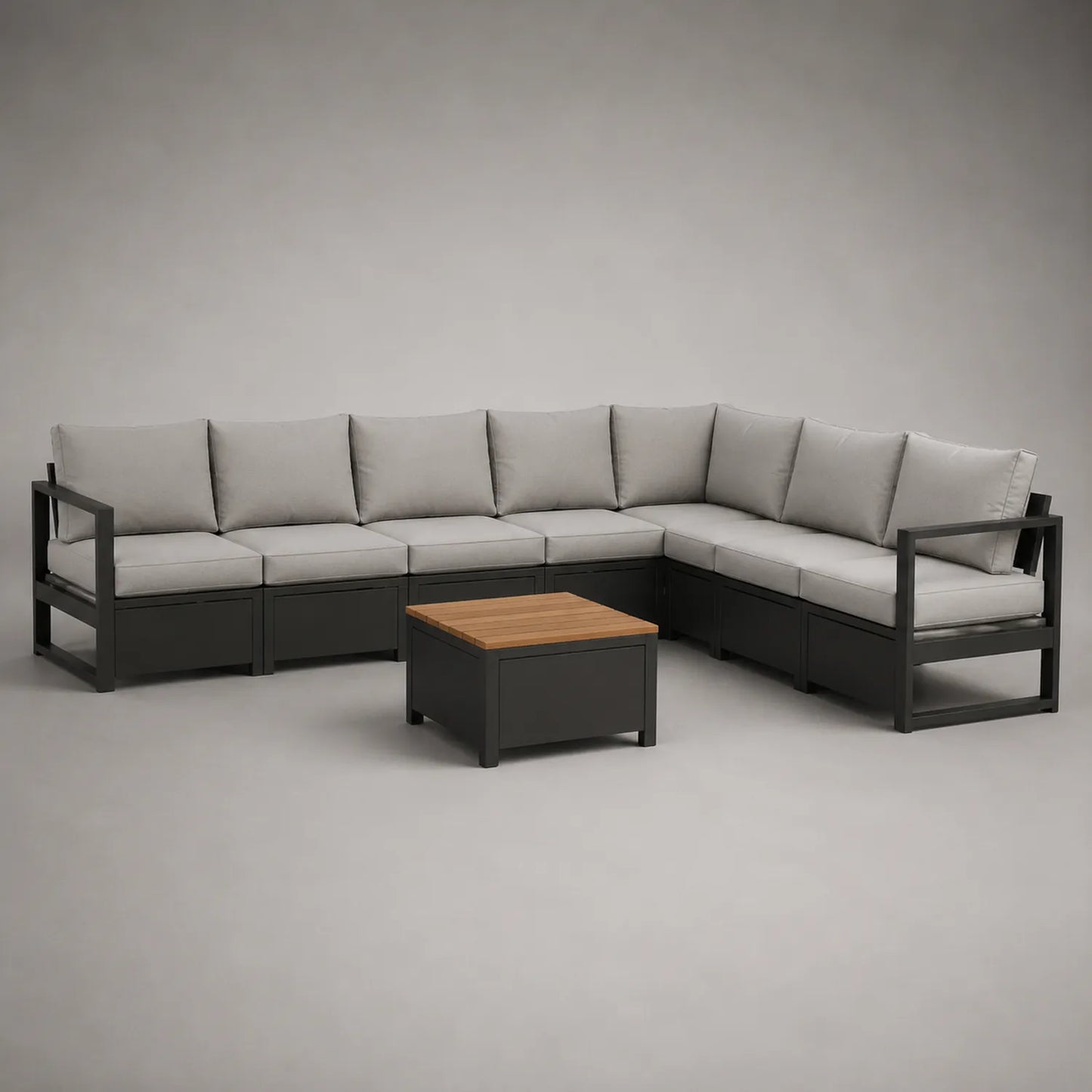 Outdoor-Ecksofa-Set mit Aluminiumrahmen und Holztisch, Grau